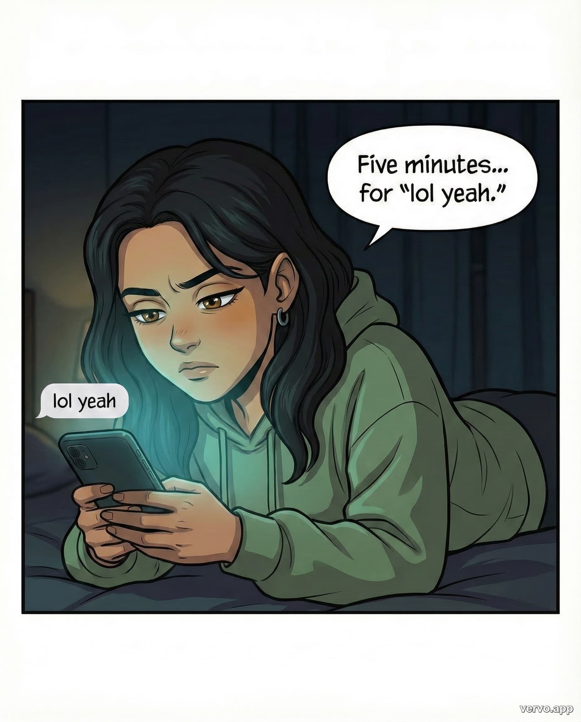 Panel 4 -- The reply is just lol yeah